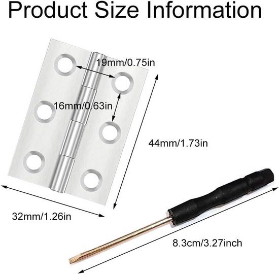 Inovra Plus - Inklapbare scharnieren 16 stuks 44 mm × 32 mm - roestvrij stalen scharnieren - pianoband - scharnierband - deurscharnier - licht deurscharnier - deuren ramen kasten