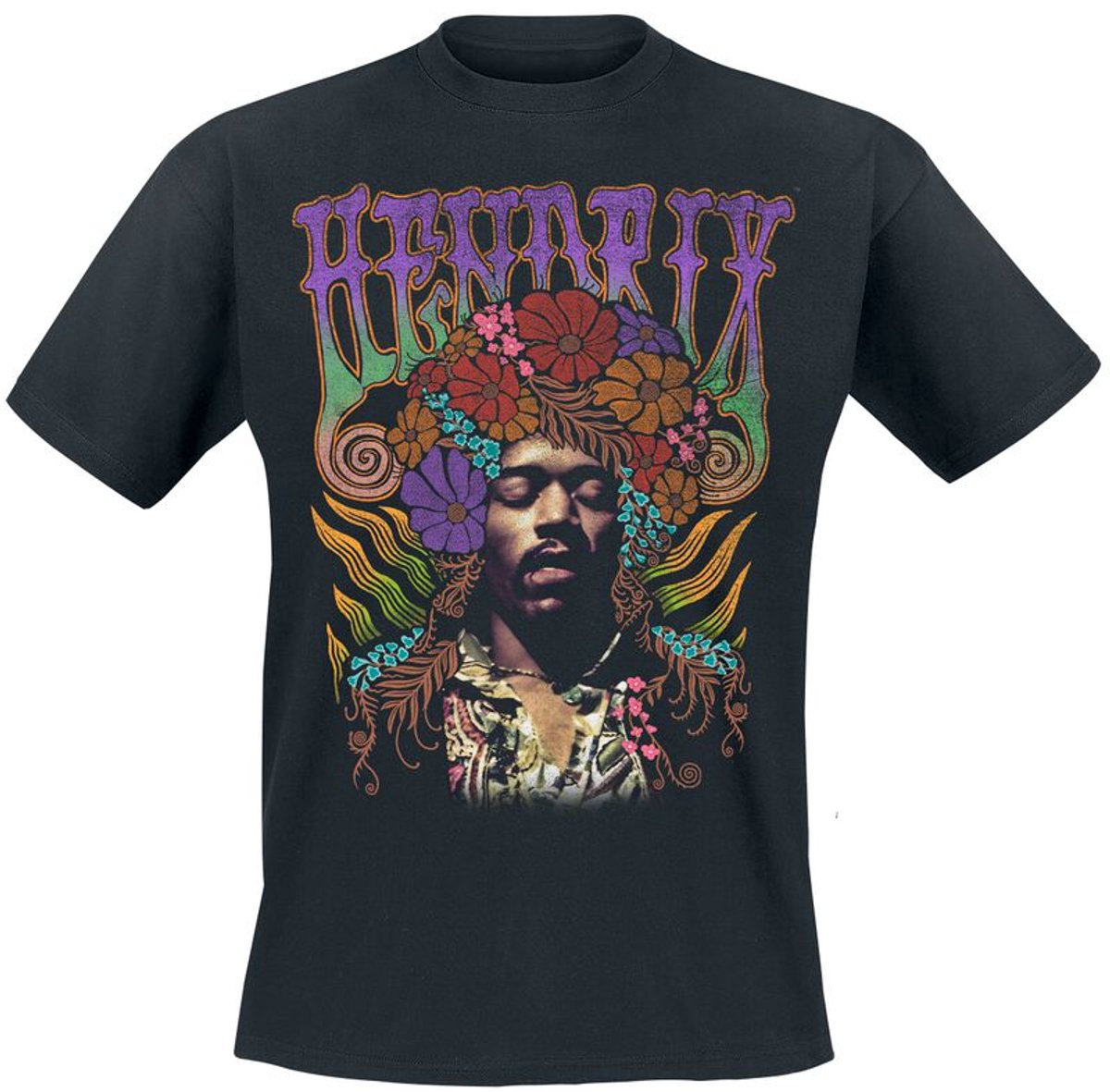 Jimi Hendrix Flower Power Heren T-shirt - zwart - 3XL