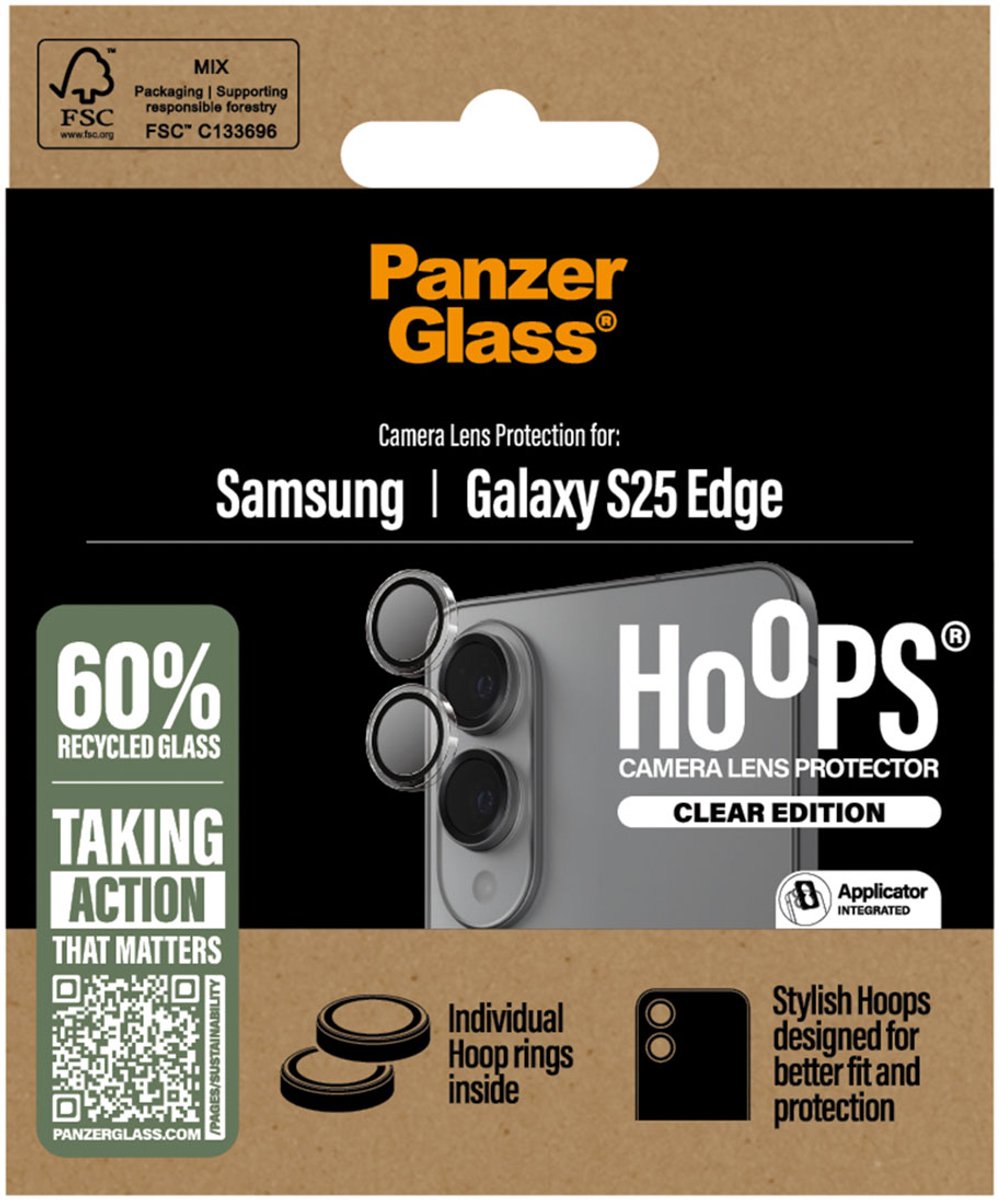 PanzerGlass Screenprotector geschikt voor Samsung Galaxy S25 Edge Glazen | PanzerGlass Hoops Camera Lens Protector - Case Friendly
