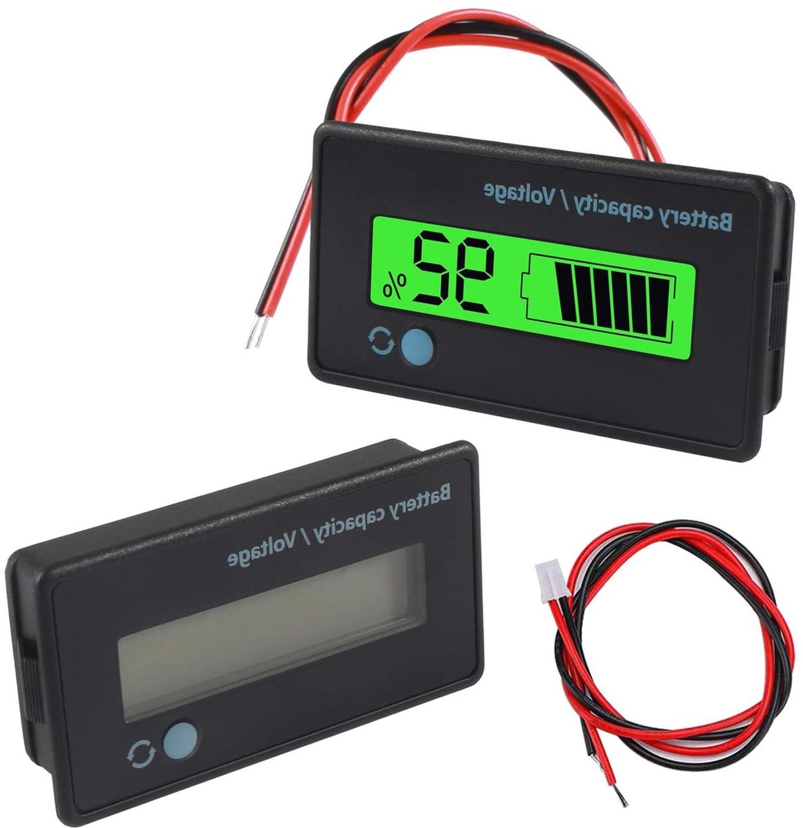Allecto Plus - Battery Meter voor loodzuur- en lithium-ionbatterijen, DC 12V-84V, Capaciteit en Voltage Monitor - Groen, 2 stuks.