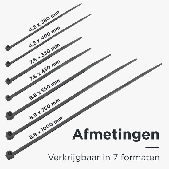Attache-câbles Eleganca - 200 pièces - Serre-câbles - Organisateur de câbles - Résistant aux UV - Tyraps - Charge maximale 55 kg - 7,6 x 450 mm - Zwart