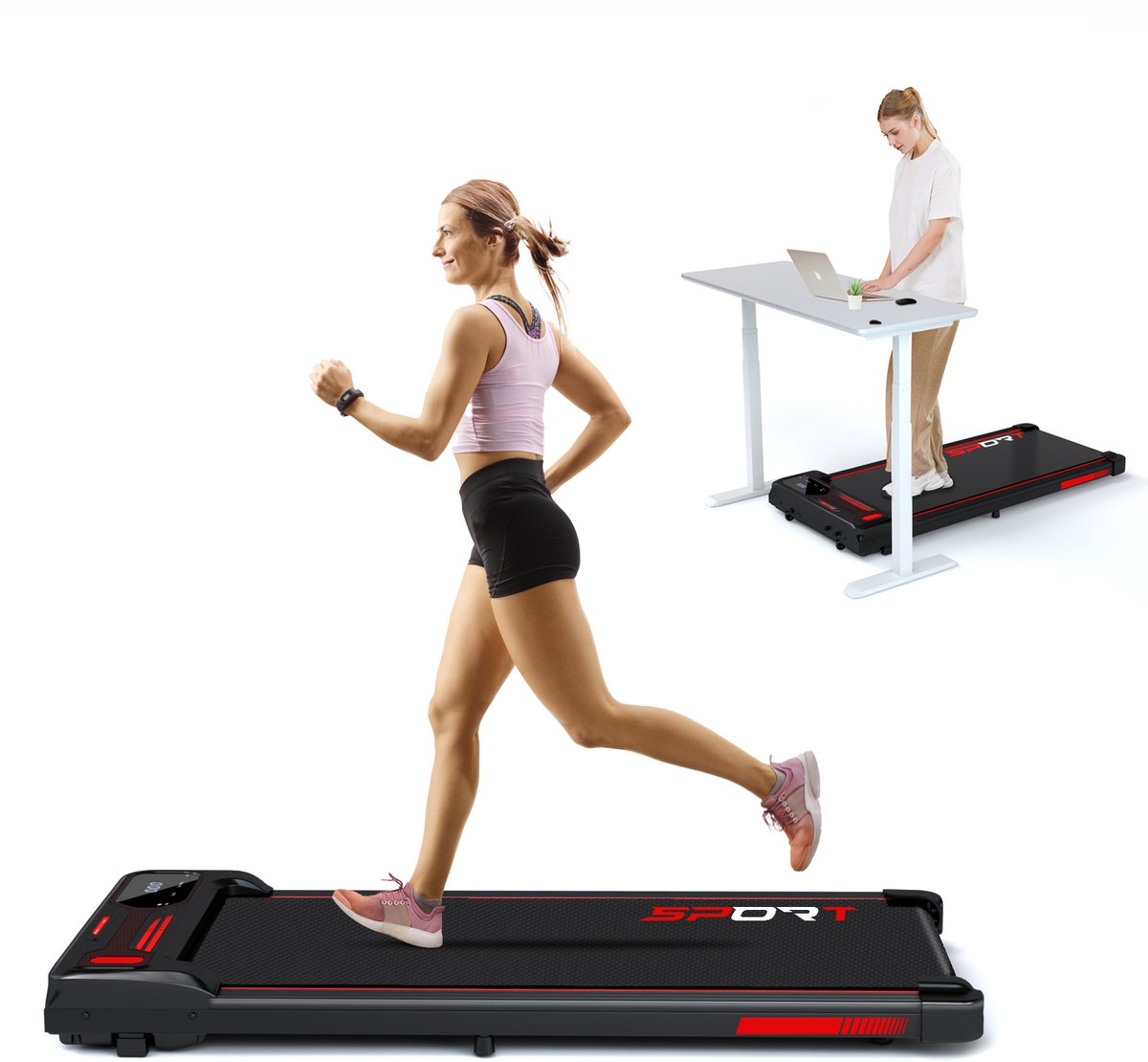 Y-RAIN Elektrische Loopband, 2-IN-1 Walking Pad voor thuis en op kantoor, Wandelband, 2,25PK Motor, 1-6km/u Snelheidsbereik, met Afstandsbediening, LED-Display.