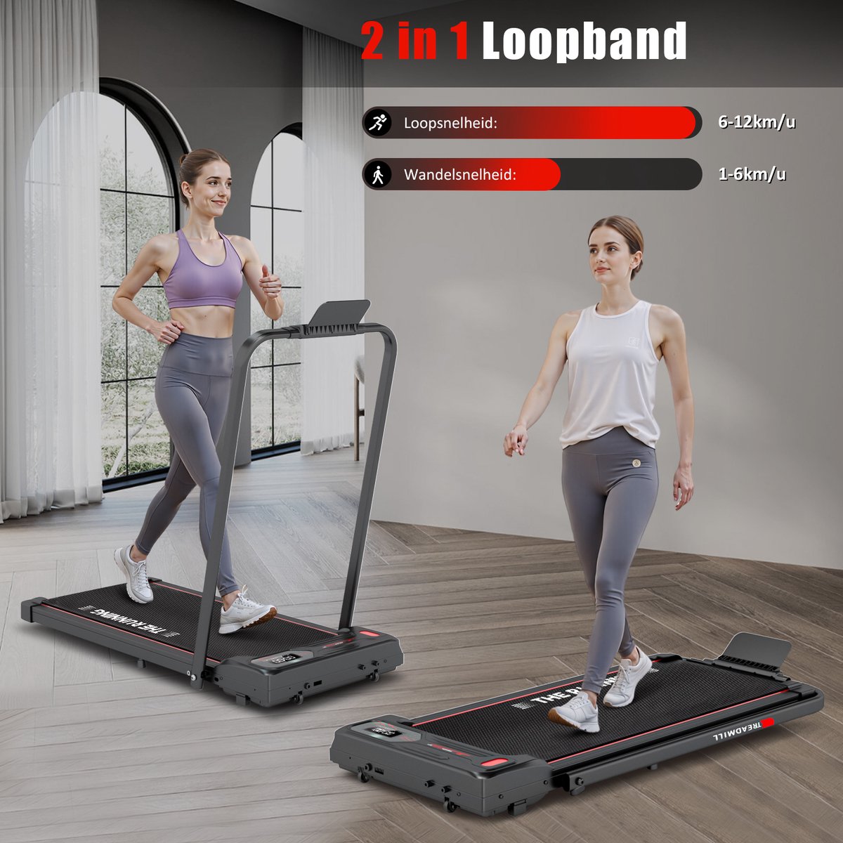 Afbeelding 3 van Y-RAIN Elektrische Loopband, Wandelband, Walking Pad en inklapbaar loopband 2-in-1, 1-12km/u, 2,25 pk Motor, met Afstandsbediening, LED-display, Veiligheidssleutel, ipad/mobiele telefoon houder.