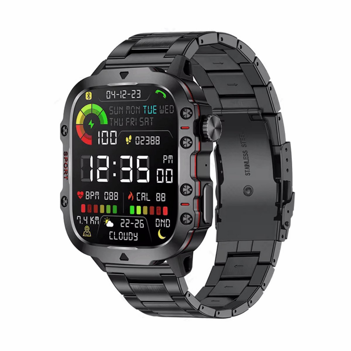 Lige BW0667 Smartwatch - 1,96" HD-scherm, Bluetooth, Spatwaterdicht, Fitness Tracker voor Android iOS