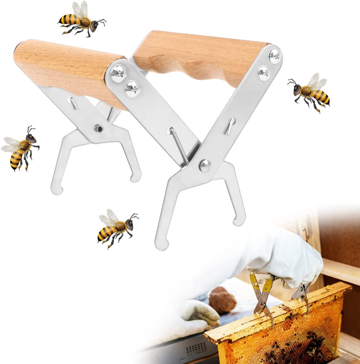 Bee Frame Grip met houten handvat bijenframe lifter grijper, bijenteeltgereedschap voor imkers