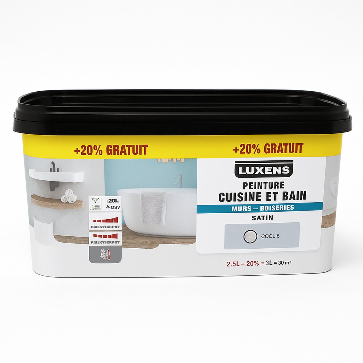Luxens Muurverf Keuken & Bad – 3L – Cool 6 – Satijn – Waterbasis – ca. 30 m² – Binnen – Vochtbestendig – +20% Gratis