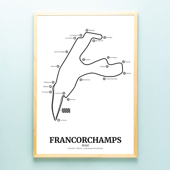 Ditverzinjeniet.nl Poster Formule 1 Circuit Belgie Francorchamps - A3 Formaat