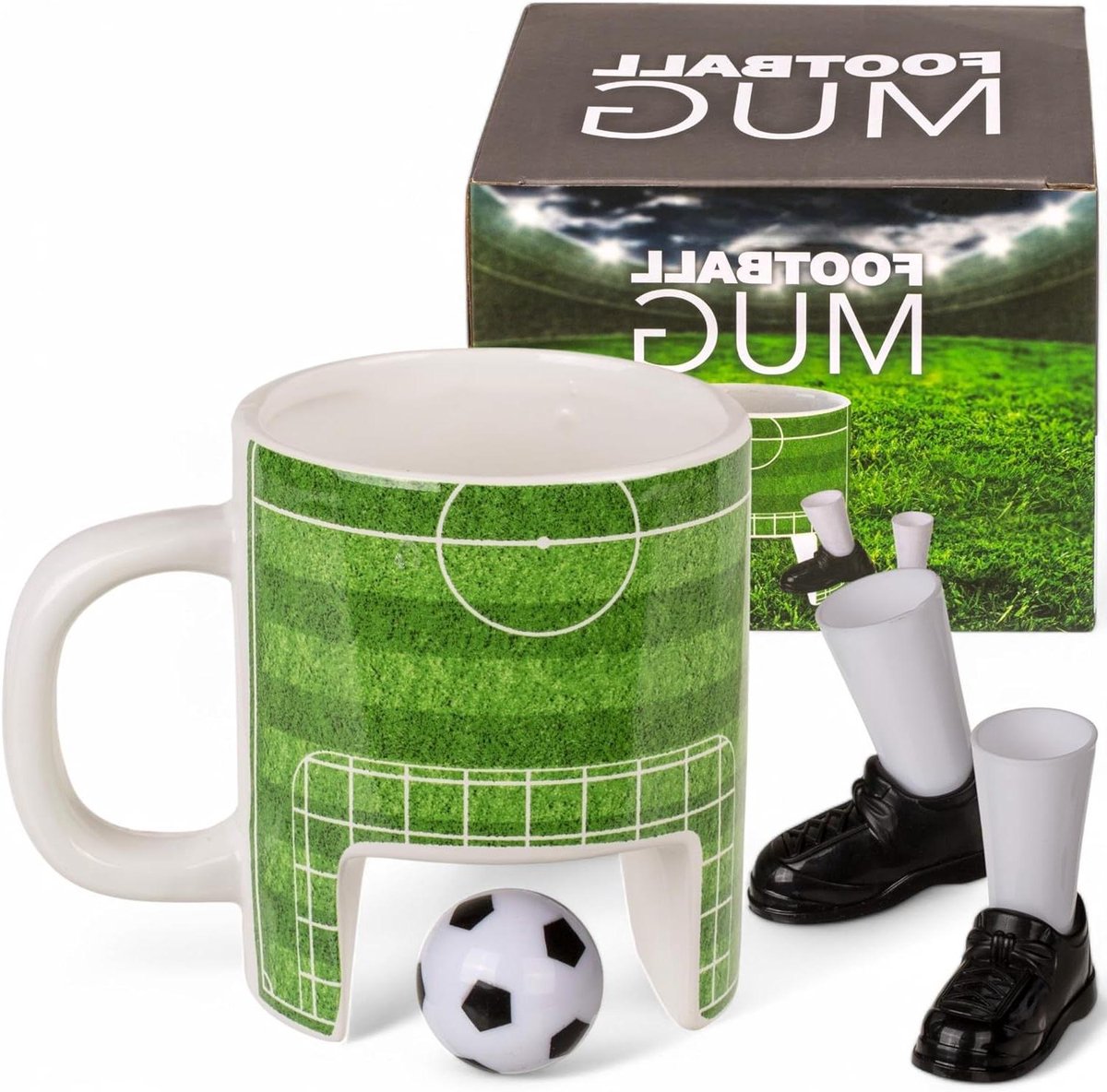 Allecto Plus - Cadeauset Voetbalbeker met Mini-Voetbal en Voetbalschoenen - Keramische Mok - Leuk Voetbal Cadeau