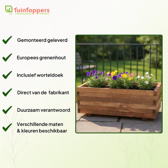 Décorations de jardin | Jardinière en bois marron 80x40cm | Avec du tissu de carotte | Marron Imprégné | Jardinière extérieure | Bois de pin | Durable | Livré monté prêt à l'emploi