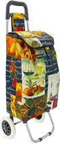 Dreamble® | Boodschappentrolley | Boodschappenwagen | Kleurrijk Design met Eten Print | Extra Groot en Sterk | 46 Liter | Stalen Frame | Grote Wielen | Lichtgewicht | Opvouwbaar | Afneembare Boodschappentas | 2 Ritsvakken | Waterafstotend