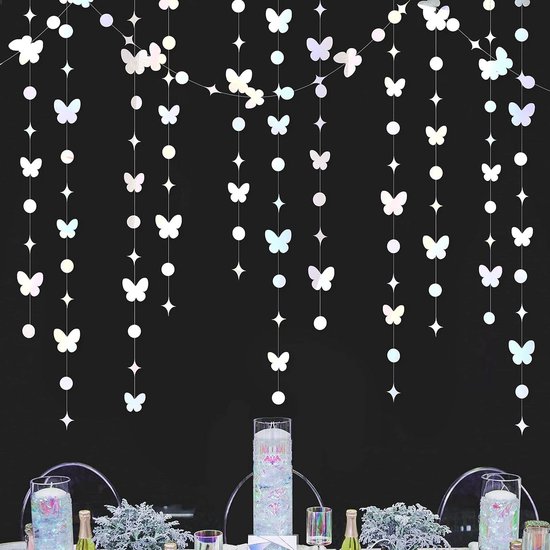 MAEXUS® Kleurrijke feestdecoratie, 16 m, glitterslinger, disco decoratie, feestgordijn, lametta kleurrijk, verjaardagsdecoratie, 4 m x 4 stuks