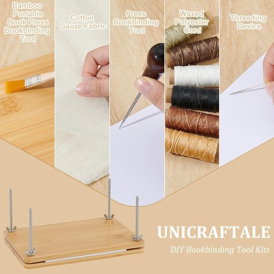 UNICRAFTALE Boekbinden Kits Boekenpers Kit Boek Binding Press Set Draagbare Handgemaakte Boek Binding Starter Gereedschap Set Bone Mappen en Grote Oog Naalden Voor Handgemaakte DIY Boekbinden