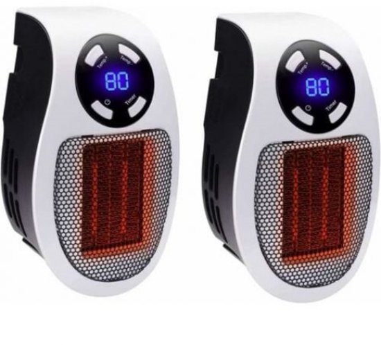 Mini Stopcontact Verwarming - Elektrische Ventilatorkachel - Draagbare miniverwarming - Snelverwarming voor thuiskantoor - Binnenverwarming - Geschikt voor kantoor, badkamer, slaapkamer - 500W - 2 stuks