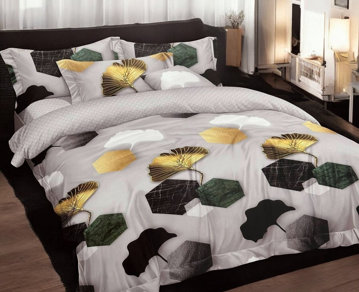 Glow Thuis - Dekbedovertrek Gouden Bladeren 200x220 – 2 Persoons – Luxe Design