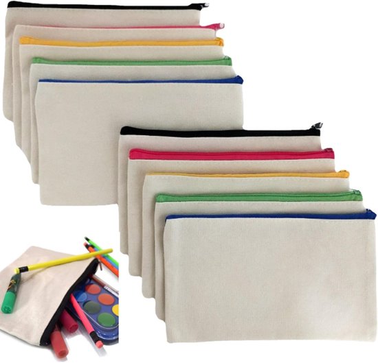 Lot de 10 trousses à crayons en Blanco , trousses de toilette de voyage, trousses multifonctions en tissu, trousses de maquillage pour peinture, trousses de maquillage pour demoiselle d'honneur