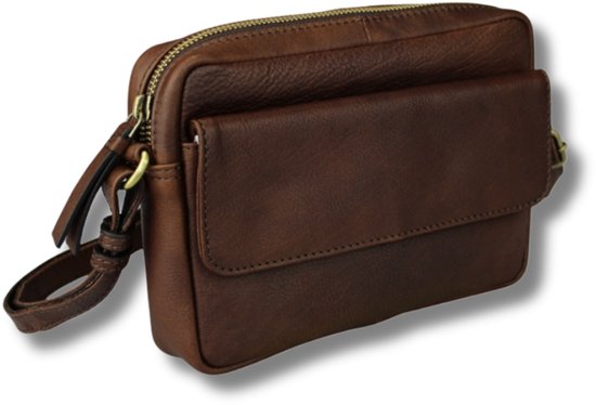 Sac à Bandoulière en Cuir Marron Foncé Sara