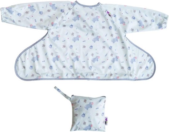 Slabbetjes baby kleine kinderen slabbetjes waterdicht korte mouwen slabbetjes voering slabbetje schort met ingebouwde tas voor baby's/peuters Pinguïn & Beer & Driehoek