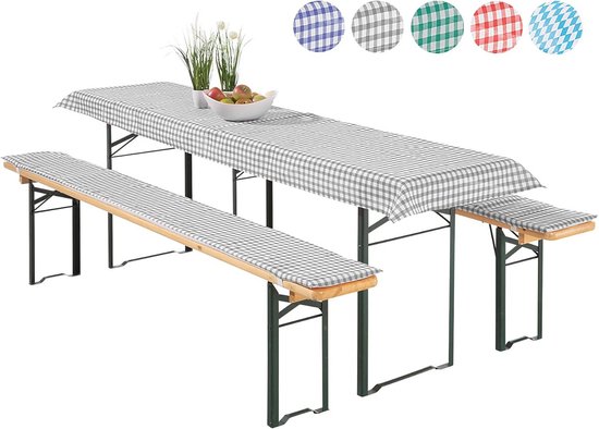 Foto: Vichy karo biertafelset 3 delig met tafelkleed en bierbankkussens