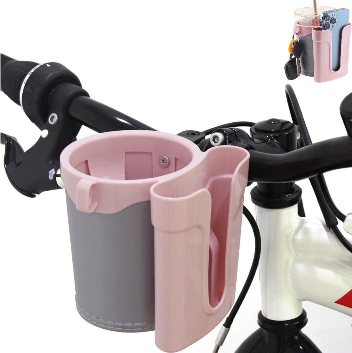Fietsbekerhouder, fietswaterfleshouder, plaats voor mobiele telefoonsleutels, geschikt voor strandritten, forenzenfiets 12,5X11cm (roze)