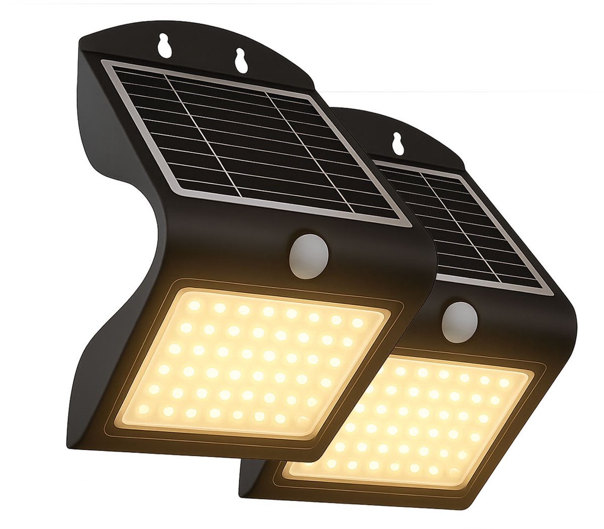 FlinQ Atalanta 2-PACK - Solar Wandlamp Buiten - Buitenlamp op Zonne Energie met Bewegingssensor - LED Tuinverlichting met Dag en Nacht Sensor - Buitenverlichting - Zwart