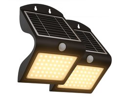FlinQ Atalanta 2-PACK - Solar Wandlamp Buiten - Buitenlamp op Zonne Energie met Bewegingssensor - LED Tuinverlichting met Dag en Nacht Sensor - Zwart