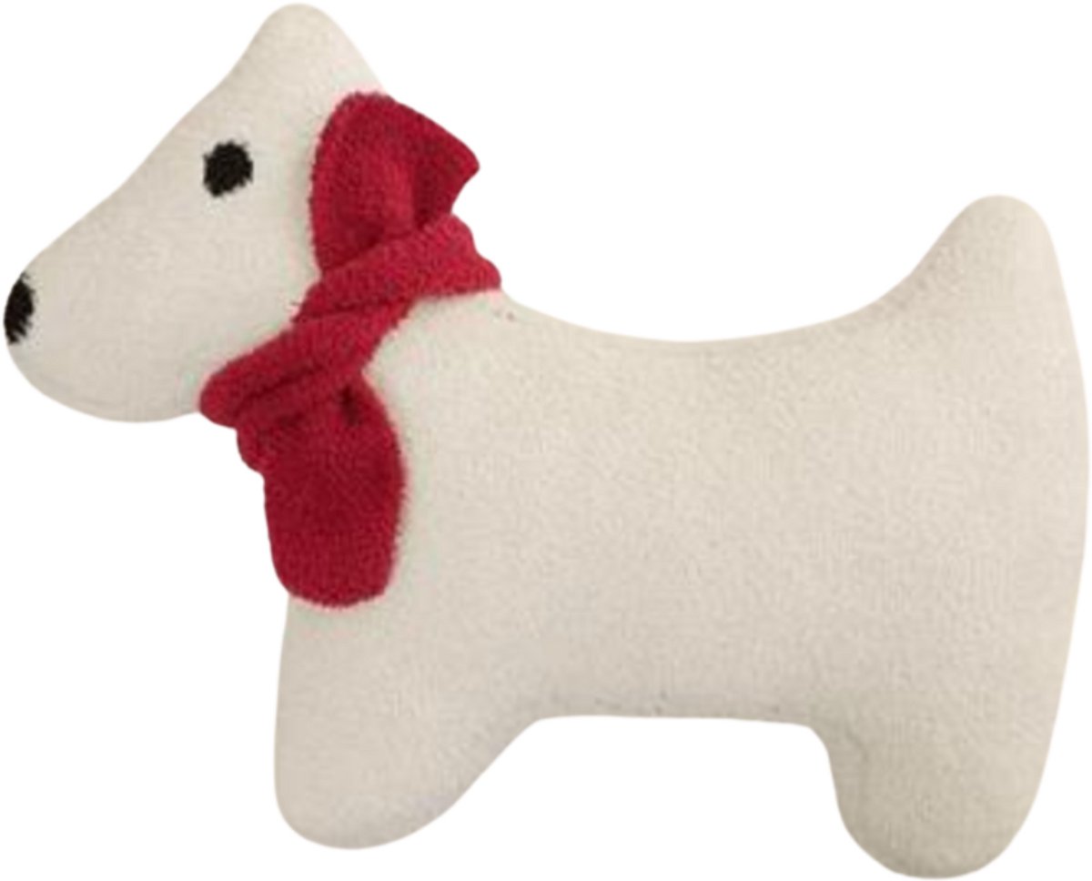 Hond - Sierkussen in vorm van Hondenkussen Groot – 46x58 cm Wit/Rood/Zwart – Luxe Dierenvormig Kussen voor Kinderkamer & Bank – RBAN SPCTRA®