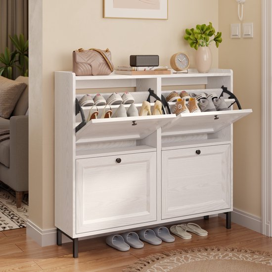 Bealife FS53 Rayon à chaussures à 4 portes rabattantes - 99,3 x 24 x 91 cm - Blanc