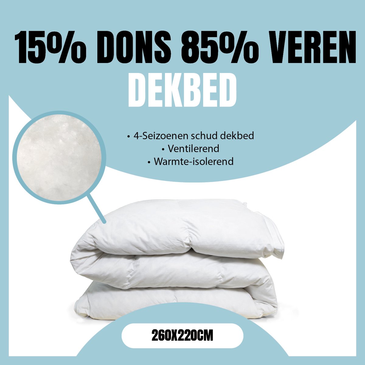 Eleganzzz 4 Seizoenen Schud Dekbed 15% Dons 85% Veren - 4 Seizoenen Dekbed 260x220cm - Veren Dekbed - Donzen Dekbed - Donsdeken 260x220 - Lits Jumeaux Extra Lang - Lits Jumeaux Extra Breed - Dekbedden