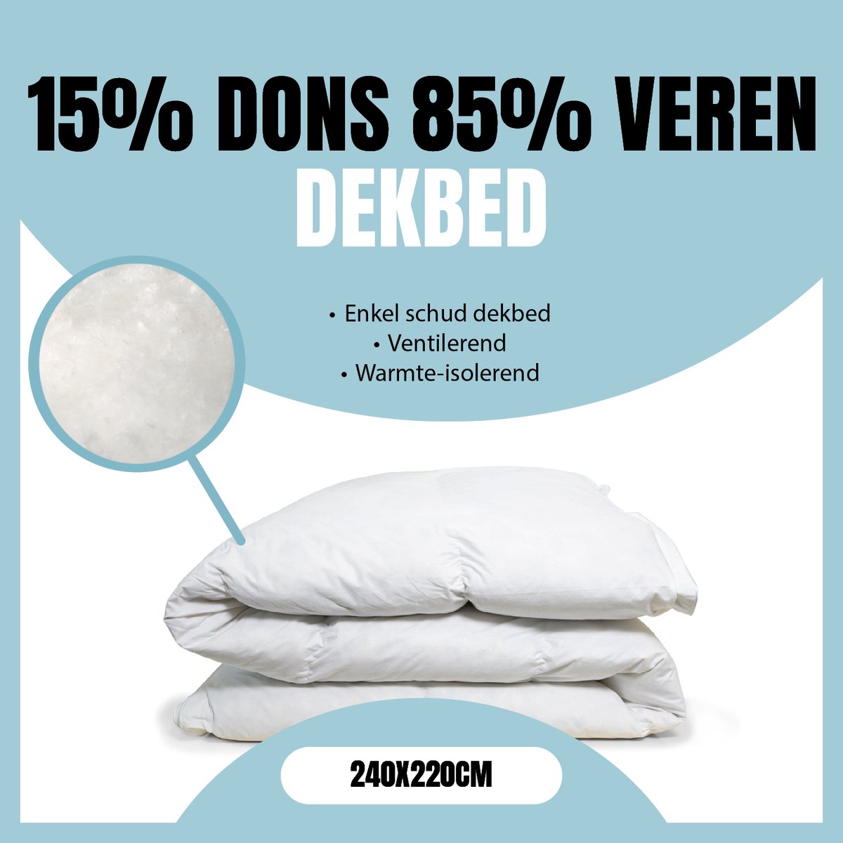 Eleganzzz Enkel Schud Dekbed 15% Dons 85% Veren - Enkel Dekbed 240x220cm - Veren Dekbed - Donzen Dekbed - Donsdeken 240x220 - Lits Jumeaux Extra Lang - Dekbedden