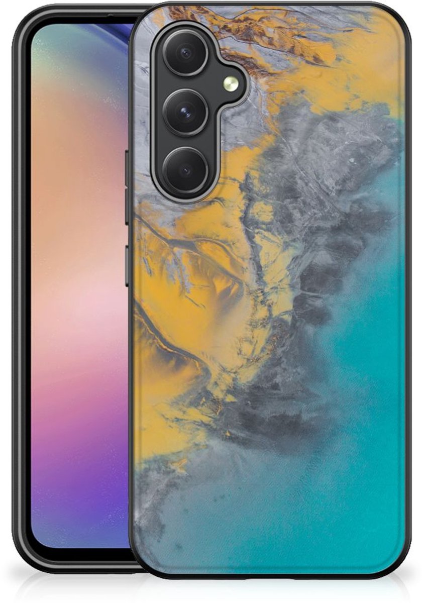 Samsung Galaxy A54 Marmeren Print Telefoonhoesje Marble Blue Gold