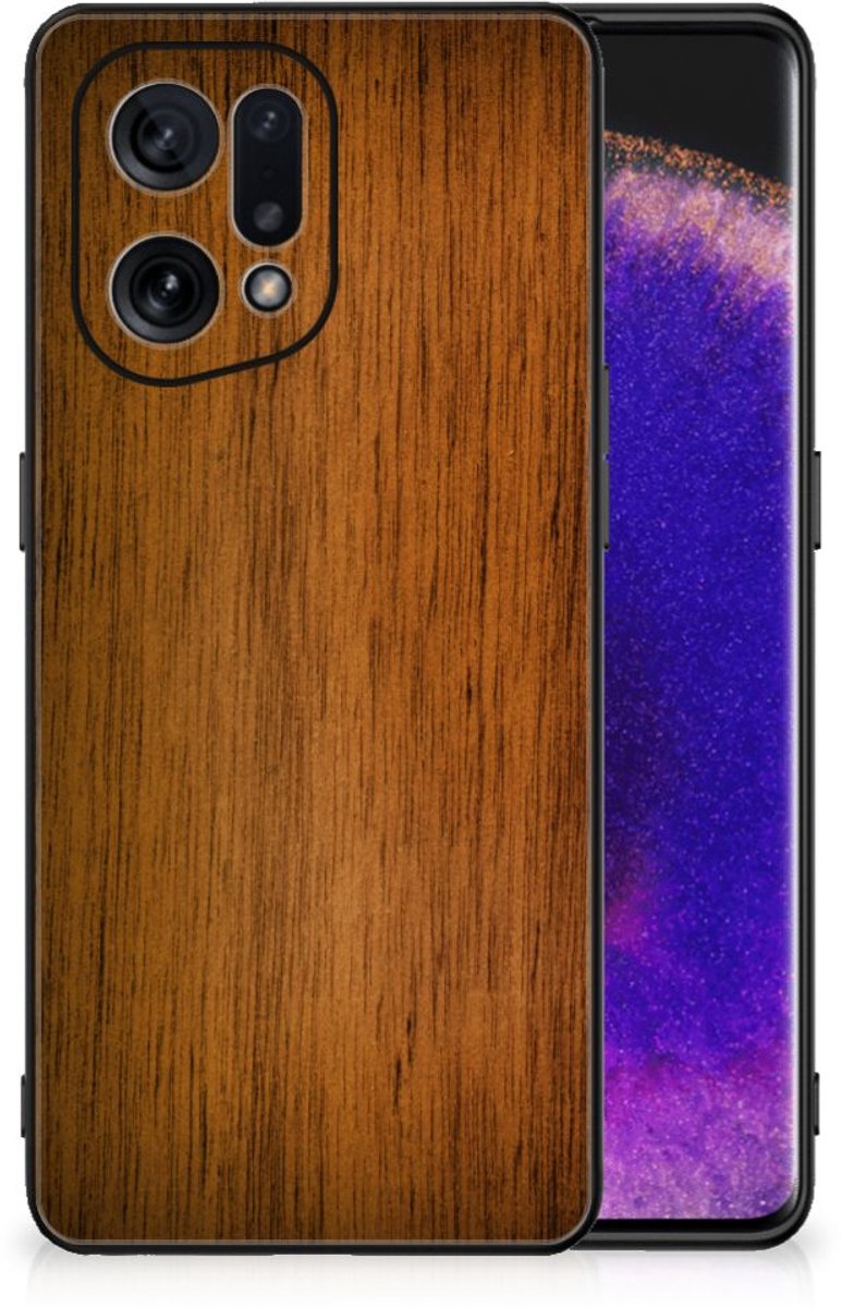 OPPO Find X5 Houten Print Telefoonhoesje Donker Hout