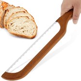 Broodmes - 40cm - Broodsnijder - Gekarteld Lemmet - met Houten Handvat - Cakemes - Brood Mes Universeel - Bruin