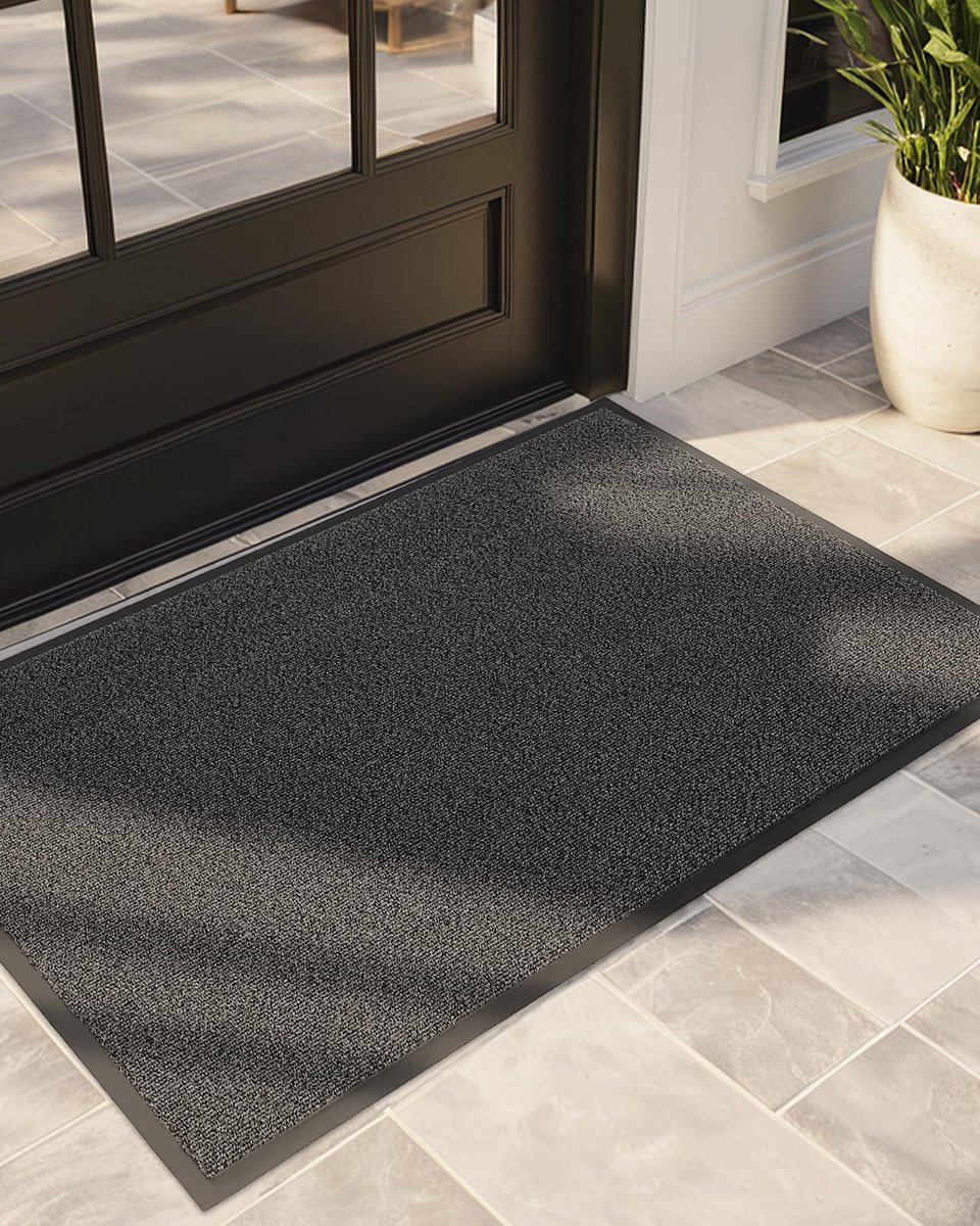 Ibenzoa Weerbestendige Grijze Deurmat voor Buiten, Vuilopvangmat met Antislip en Gemakkelijk Onderhoud grijs