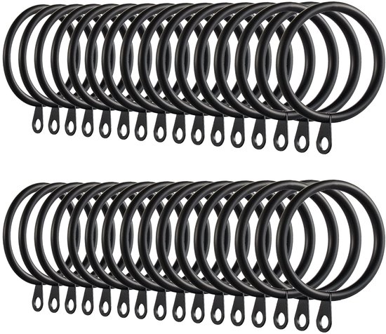 Anneaux de rideaux en métal - Anneaux de rideaux robustes en métal - Accessoires pour rideaux - Convient pour rideaux de douche, rideaux de fenêtre, tringles à rideaux - Diamètre intérieur 38 mm, Zwart