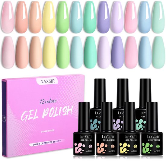 NAXSIR 12 Kleuren Nagellak Set – Effen & Glitter – Sneldrogend, Hoogglans, Vegan – Professionele Kwaliteit voor Thuis of Salon