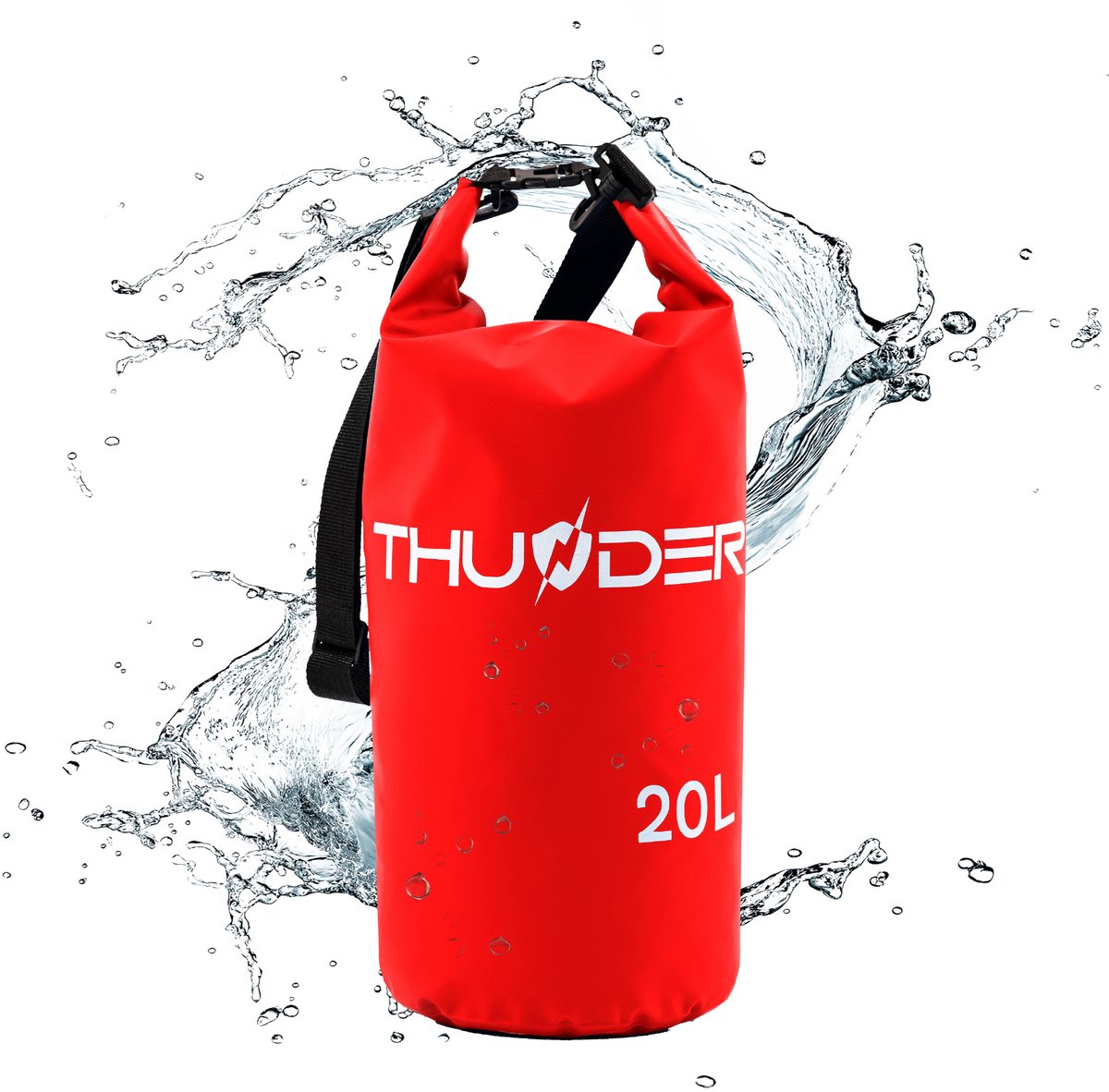 THUNDER® Waterdichte Zak 20L | Roll-Top Drybag voor Kajak | SUP | Camping en Watersport | Rood
