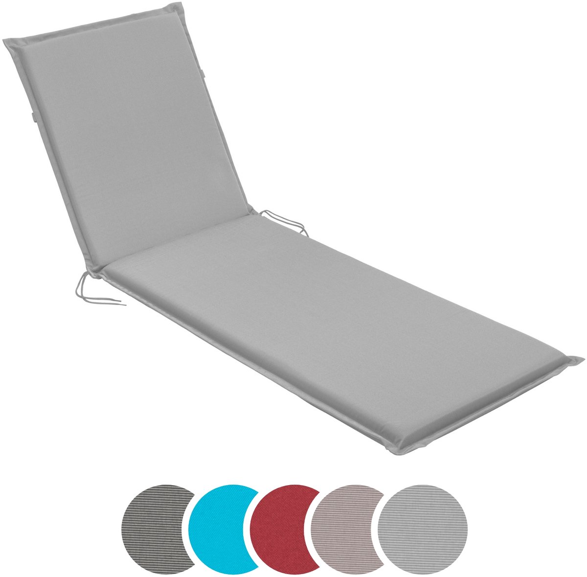 sleepling 190 x 58 cm ligbedkussen | kussen voor tuinligbed | met bevestigingsbanden | Made in EU | afneembare hoes van polyester, wasbaar op 30 graden | zilver