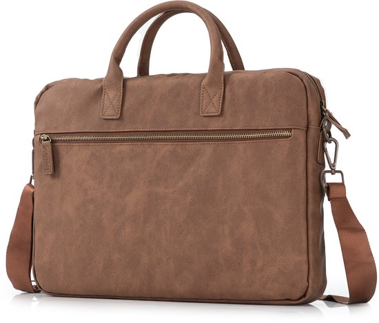 Sacoche en cuir pour ordinateur portable Lopoleis® 15,6 pouces – Marron – Sac à bandoulière – Mallette de Luxe – Housse pour ordinateur portable – Housse pour ordinateur portable – Cuir PU – Marron