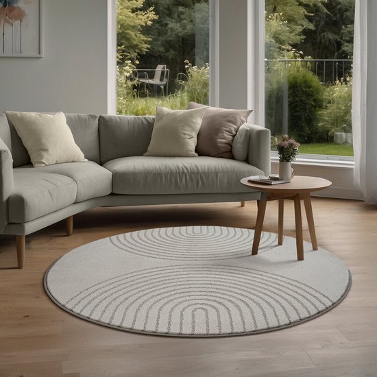 the carpet Elisa – zacht hoogpolig woonkamer vloerkleed, modern design tapijt met geometrisch patroon, grijs, 120 cm rond