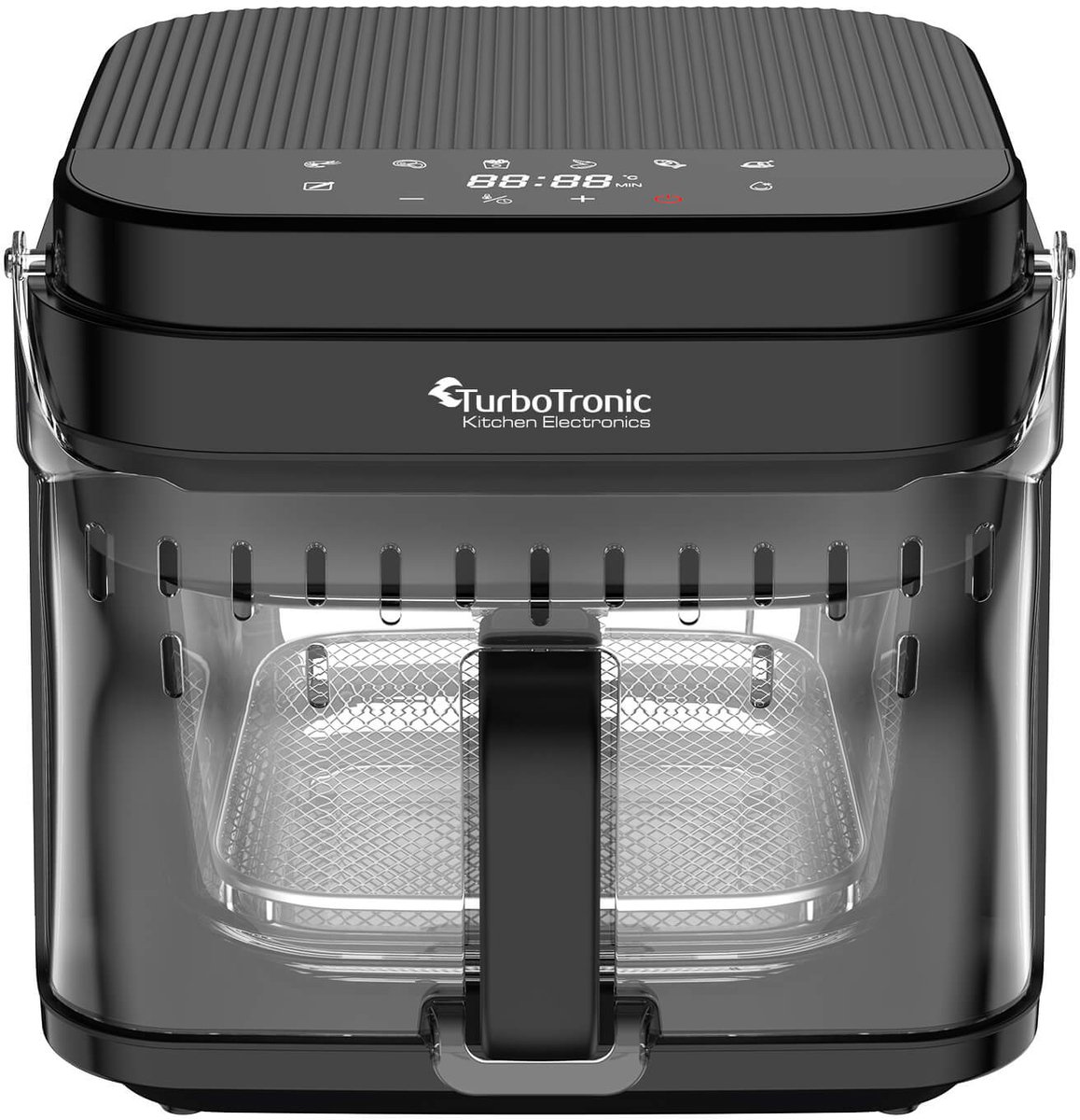Turbotronic AFG5 Airfryer XL met glazen bak- BPA Vrij - 5.5L - Heteluchtfriteuse - Dual Heating - 40ºC tot 200ºC - 8 Kookprogramma's - Zwart - Turbotronic - €59,95