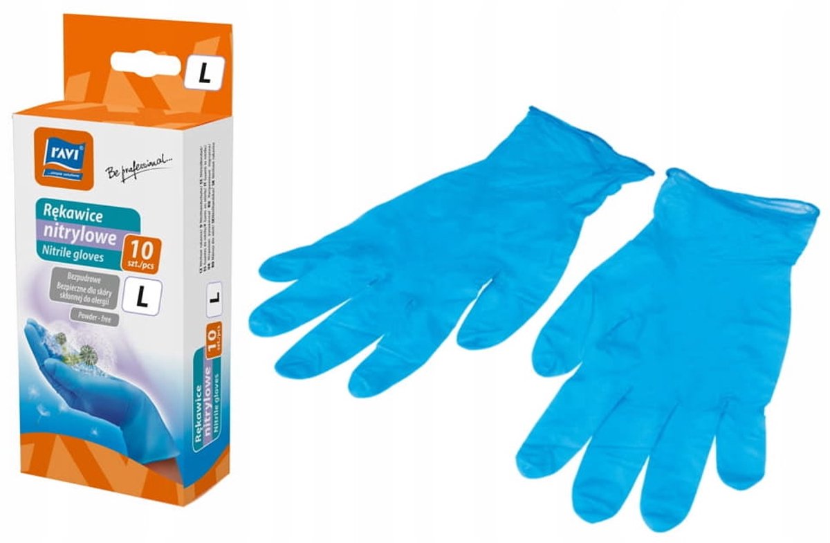 RAVI - Nitrilhandschoenen - Antiallergisch - Groot - 10 stuks - Blauw