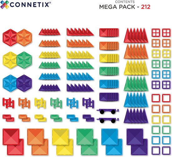 CONNETIX - Magnetisch Tegels - Regenboog Mega-Pakket - 212 Stuks - Magnetisch Speelgoed