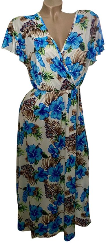 Dames Middellange Zomerjurk / Strandjurk 1513 Maat - L Blauw