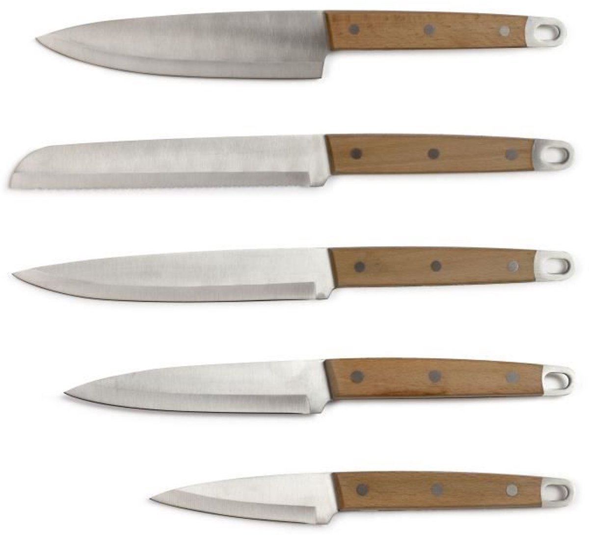 Set van 5 messen - LIVOO - MEC129 - Messen: chef-kok, brood-, keuken-, snij- en schilmessen - Roestvrij staal - Handvat van beukenhout