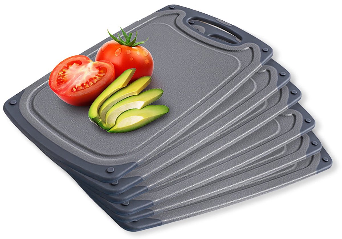 Exitoso Snijplank met Sapgroef - Vaatwasmachinebestendige antislip Ontbijtplank - Serveerplank Set van 6 rechthoekige Plastic Snijplanken voor de Keuken