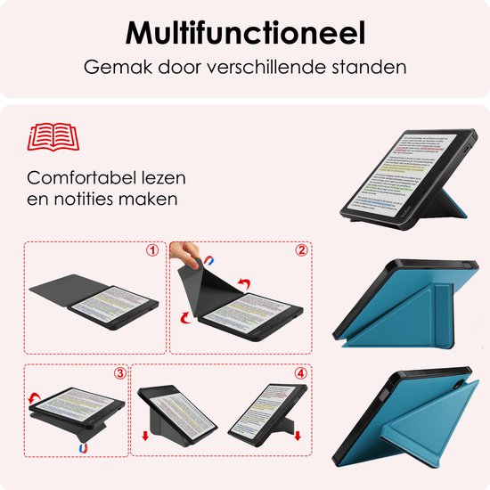Hoes Geschikt voor Kobo Libra Colour Hoesje Bookcase Cover Book Case Hoes Sleepcover Met Screenprotector - Turquoise van Merkloos — afbeelding 3