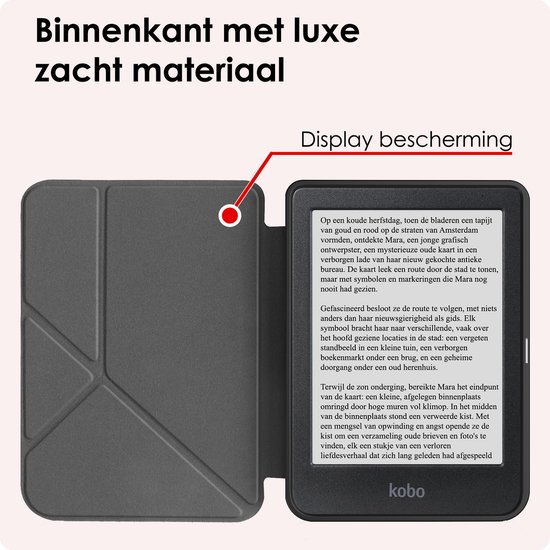 Hoes Geschikt voor Kobo Clara BW Hoesje Bookcase Cover Book Case Hoes Sleepcover Trifold Met Screenprotector - Roze van Merkloos — afbeelding 5