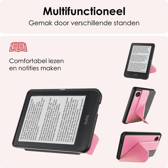 Hoes Geschikt voor Kobo Clara BW Hoesje Bookcase Cover Book Case Hoes Sleepcover Trifold Met Screenprotector - Roze van Merkloos — afbeelding 3