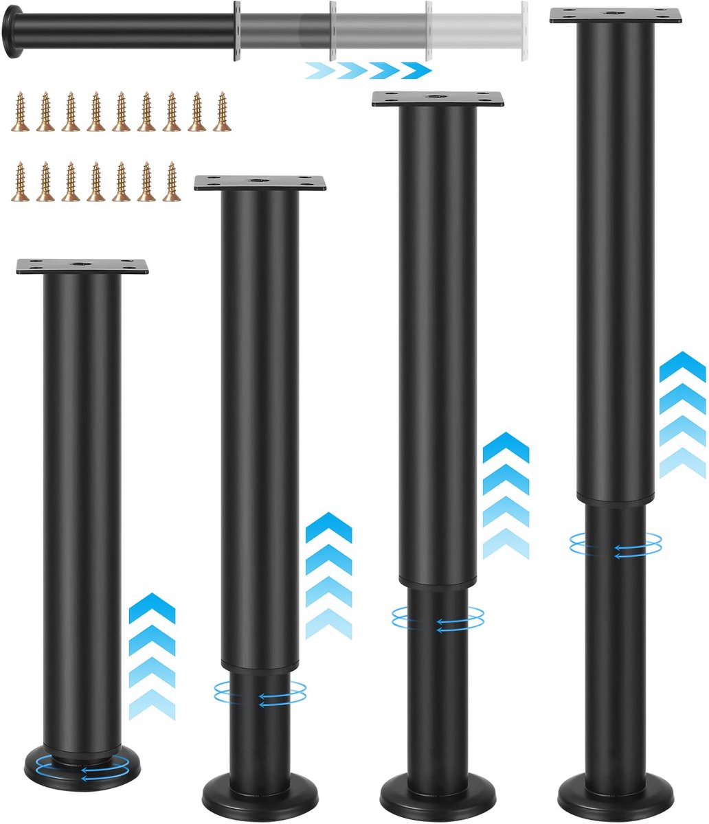 Ibenzoa® Verstelbare zwarte meubelpoten set van 4 met stevige koolstofstalen constructie voor diverse meubels