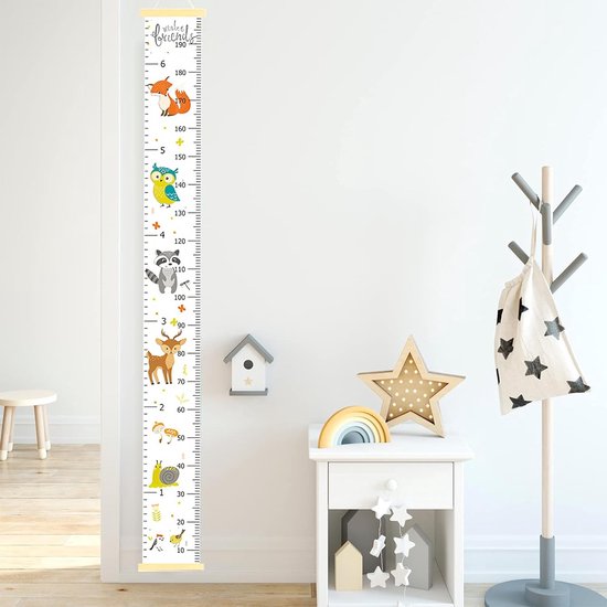 1 artikel - Groeimeter voor kinderen - Groeimeter voor kinderen - Meetmeter voor kinderen - Ophangbaar - Verwijderbaar - Wit - 199 x 20 cm - Voor aan de muur, in de kinderkamer of als decoratie — afbeelding 3